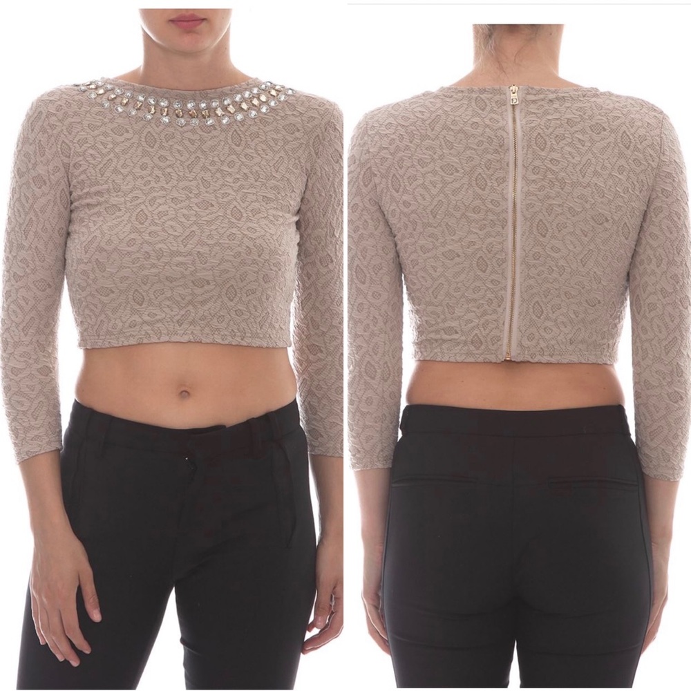 Crystals Embroidered Crop Top